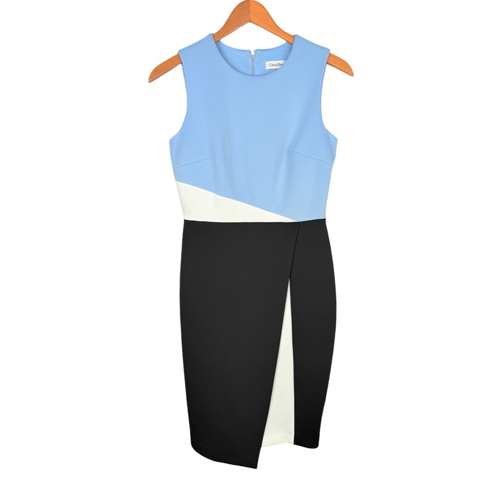 Calvin Klein Scuba Colorblock Midi Sleeveless Dress Office Classic Party Wedding